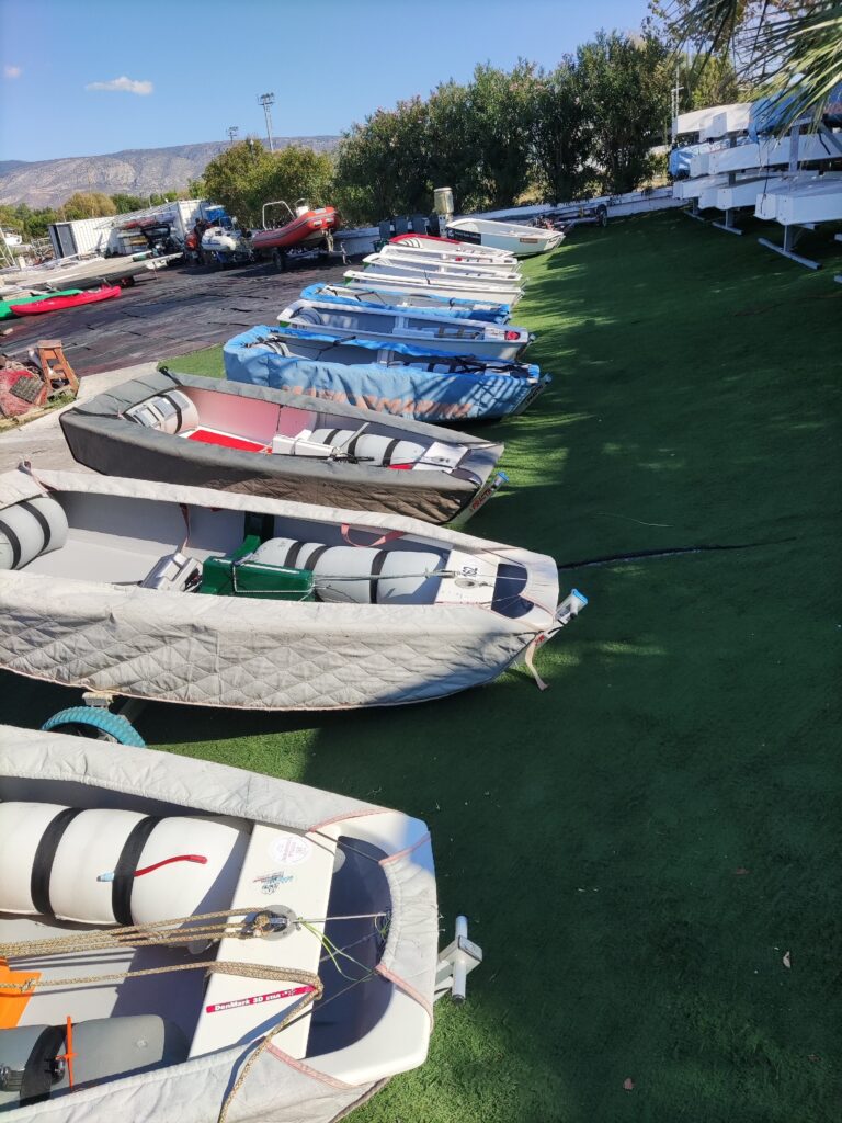 optimist sailboats in training base